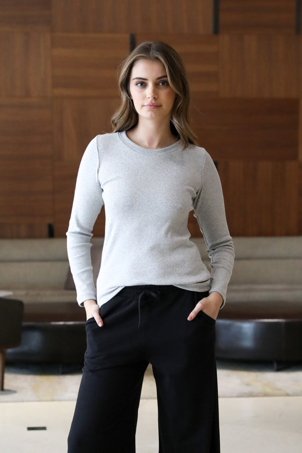 Remera Basica Rib Gris Claro