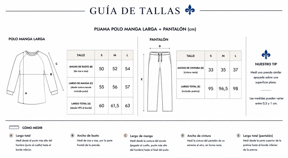 Guía de tallas Pj. Basico Woman Largo Celeste