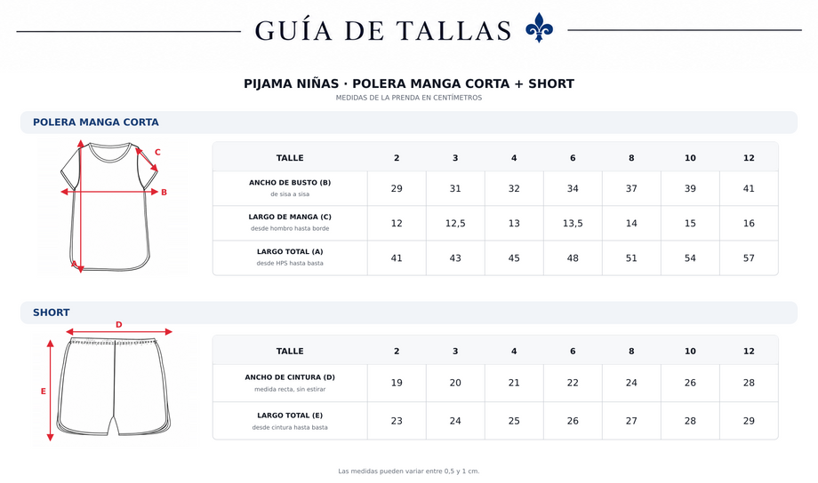 Guía de tallas Pj. Cami flores
