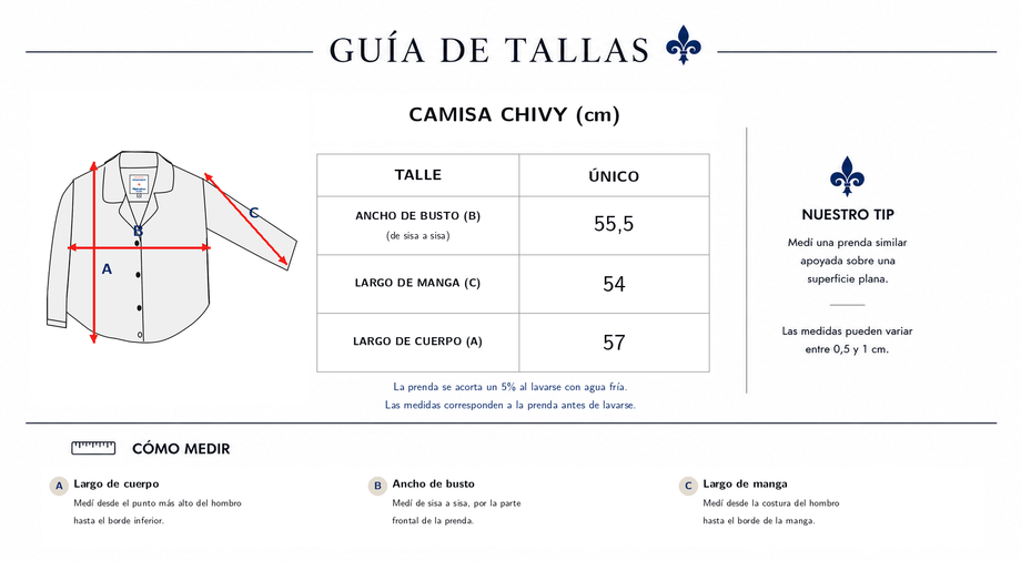 Guía de tallas Casaca Lino