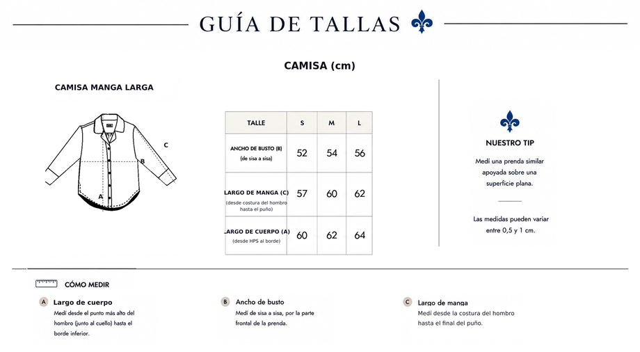 Guía de tallas Bata corta Jacquard