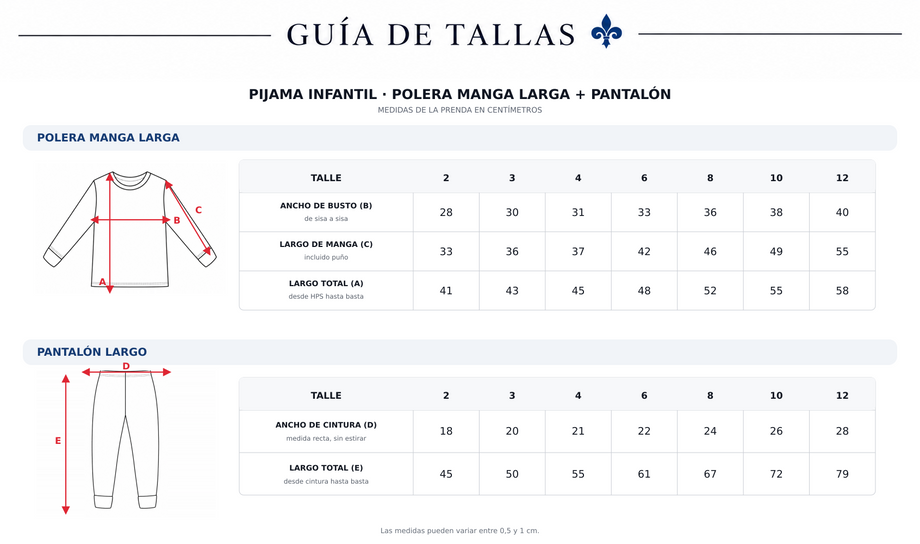 Guía de tallas Pj. Selva largo