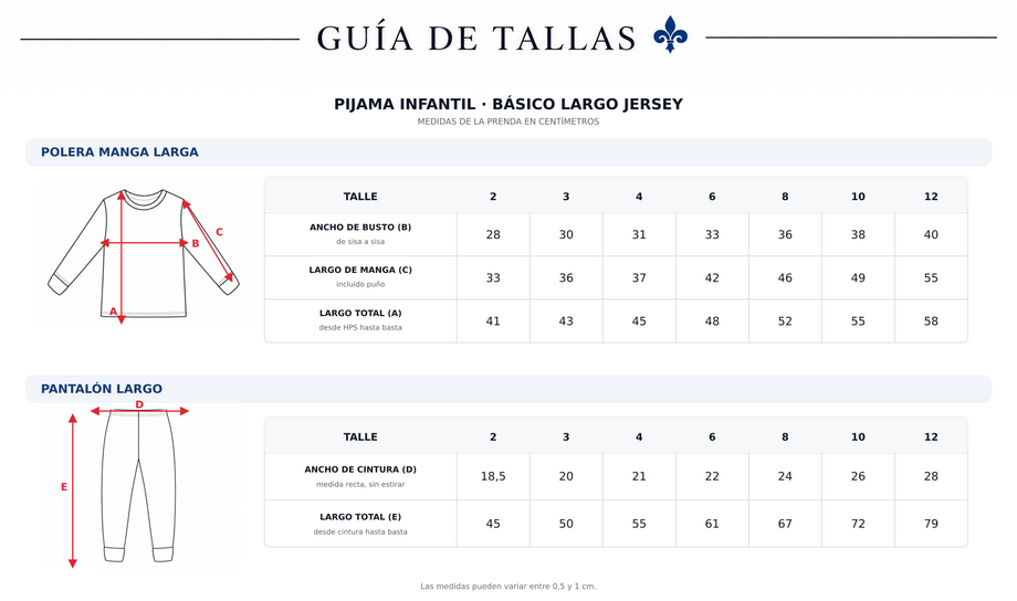 Guía de tallas Pijama botanico largo de verano (liviano)