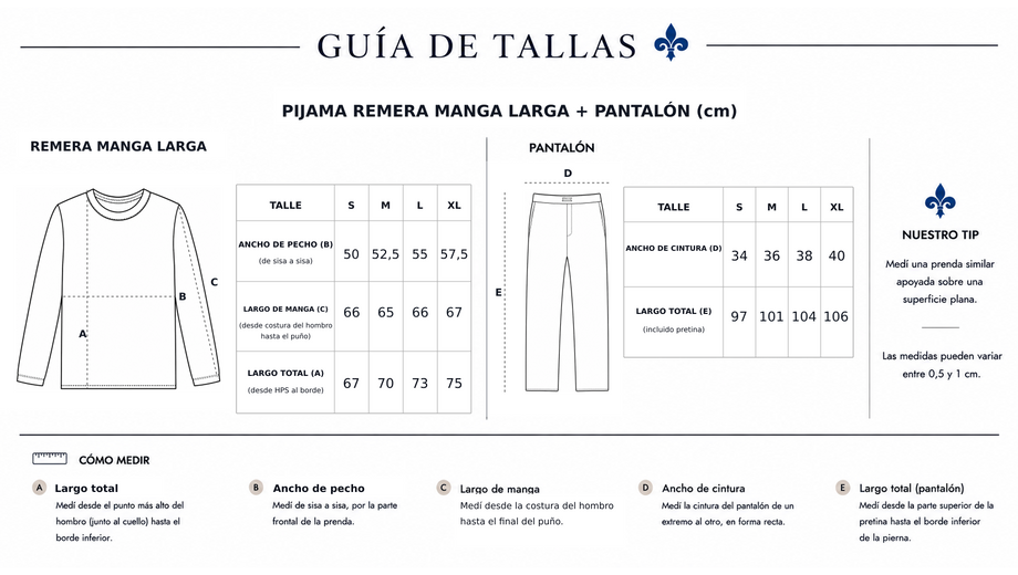 Guía de tallas Pijama Andorra - Solo Small -
