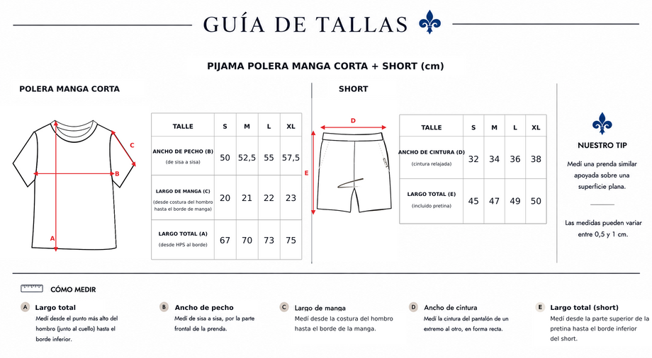Guía de tallas Set Portofino Short + Polera