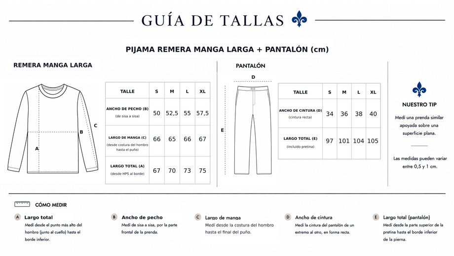 Guía de tallas Pj. Basico men largo charcol