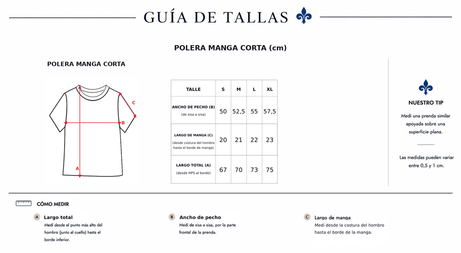 Guía de tallas Polera manga corta hombre