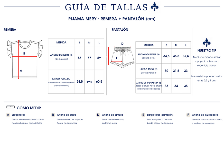 Guía de tallas Pijama Mery Rosado