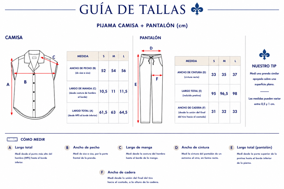 Guía de tallas Pj. Napa Toile Rouge