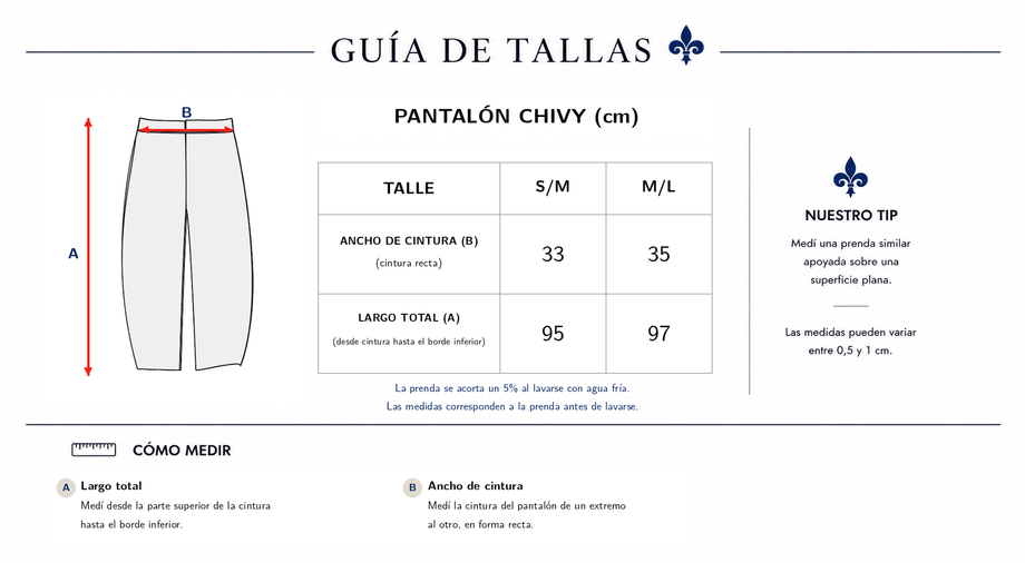 Guía de tallas Pantalon Lino