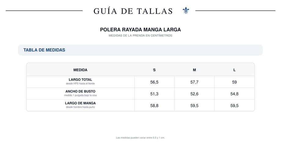 Guía de tallas Polera Rayada M/larga