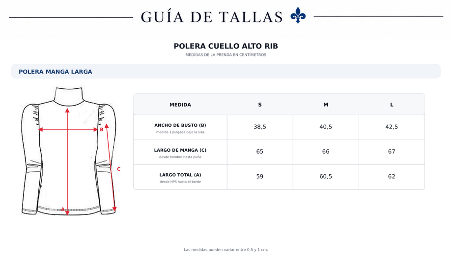 Guía de tallas Polera princesa Rib vino