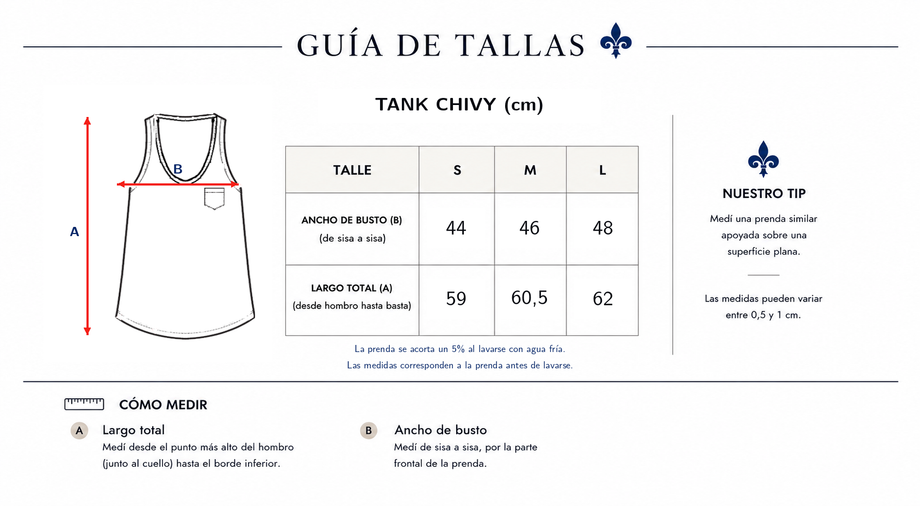 Guía de tallas Tank Lino