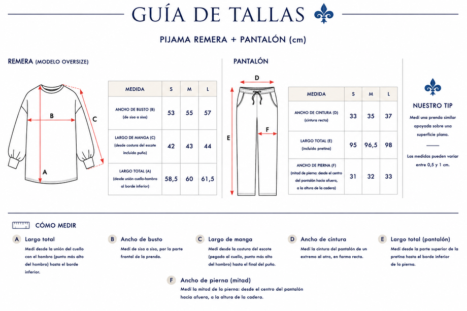 Guía de tallas Pj. Basico woman Toile