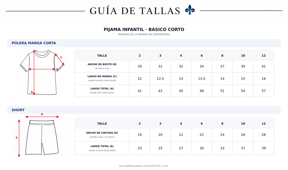 Guía de tallas Pj. Barquitos corto