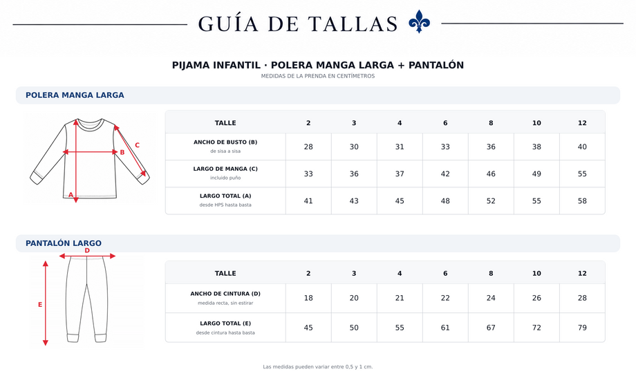 Guía de tallas Basico niñas Rombos