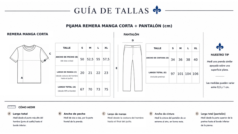 Guía de tallas Pj. Madrid Largo Rayas Morado