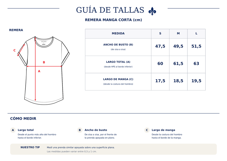 Guía de tallas Polera Rayada corta cookies