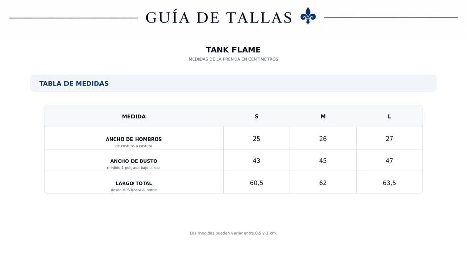 Guía de tallas Tank Lulu Ocean